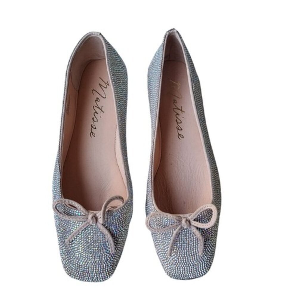 Matisse Roxy Rhinestone Ballet Flats With Bow Detail Square Toe Size 7